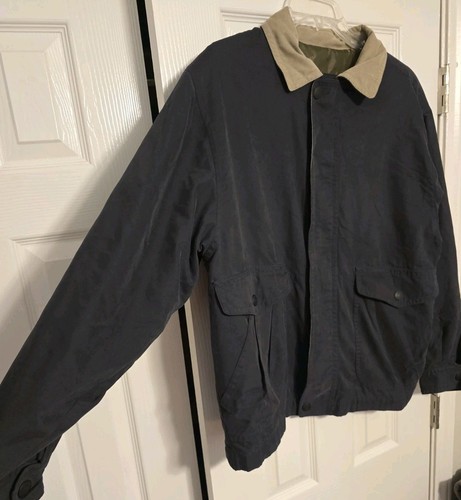 Vintage Forest Club by Rainforest Mens Large Jacket Navy Tan Collar Nylon Zip - Picture 2 of 13