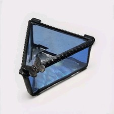 J. Devlin Glass Art Triangle Trinket Box Blue Stained Glass Decor Jewelry Store