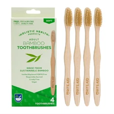 Bamboo Toothbrushes 4 Pack NEW VEGAN Adult Cruelty Free FREE SHIPPING Rite Aid