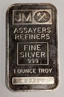 1 oz .999 Fine Silver Bar ~ Johnson Matthey ~ JM Serialized #083000 ~ Blank Rev