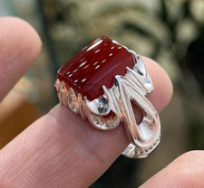Blood Red Yemeni Aqeeq Ring, 925 Sterling Silver Natural Agate Ring, Shia Ring