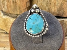 Vintage Native Southwest Sterling Silver Turquoise Beaded Ring sz 6--378.26