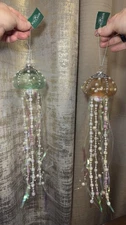Kurt Adler Jellyfish Glass Ornaments Green Orange Streamers Set of 2 Beach Decor