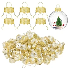 100 Pieces Round Christmas Ornament Caps, Gold Removable Metal Hangers Caps,C...