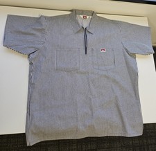 Ben Davis Men's Short Sleeve Navy Stripe Cotton Blend Pockets 1/2 Zip Shirt 2XL