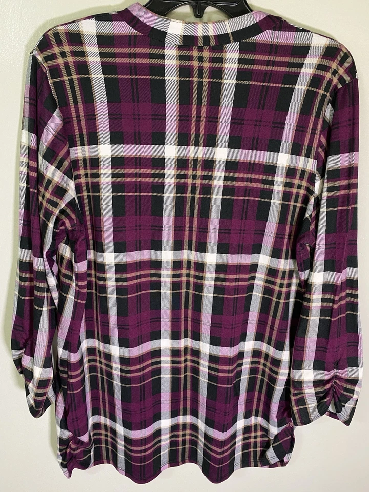 Cupcake Cafe Maternity Shirt Women Large Purple Plaid V Neck Long Sleeve - Image 4 of 4