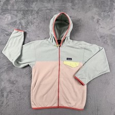 Patagonia Fleece Jacket Girls Large 12 Green Pink Hooded Full Zip Colorblock