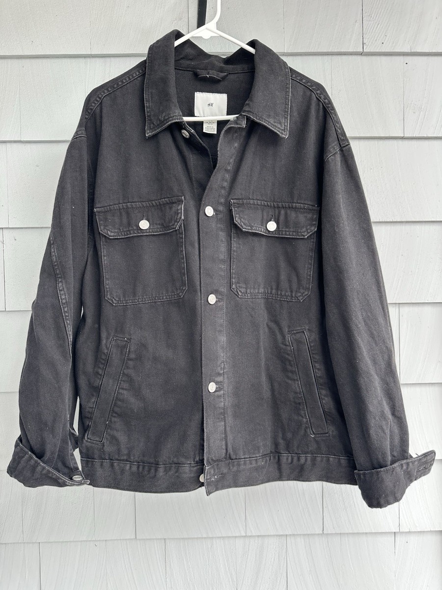 H&M Men's Black Denim Jacket XL Extra Large Trucker Style Casual Coat