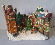 Fiber Optic Resin City Holiday Village 14"w X 12" h W/ Original Box