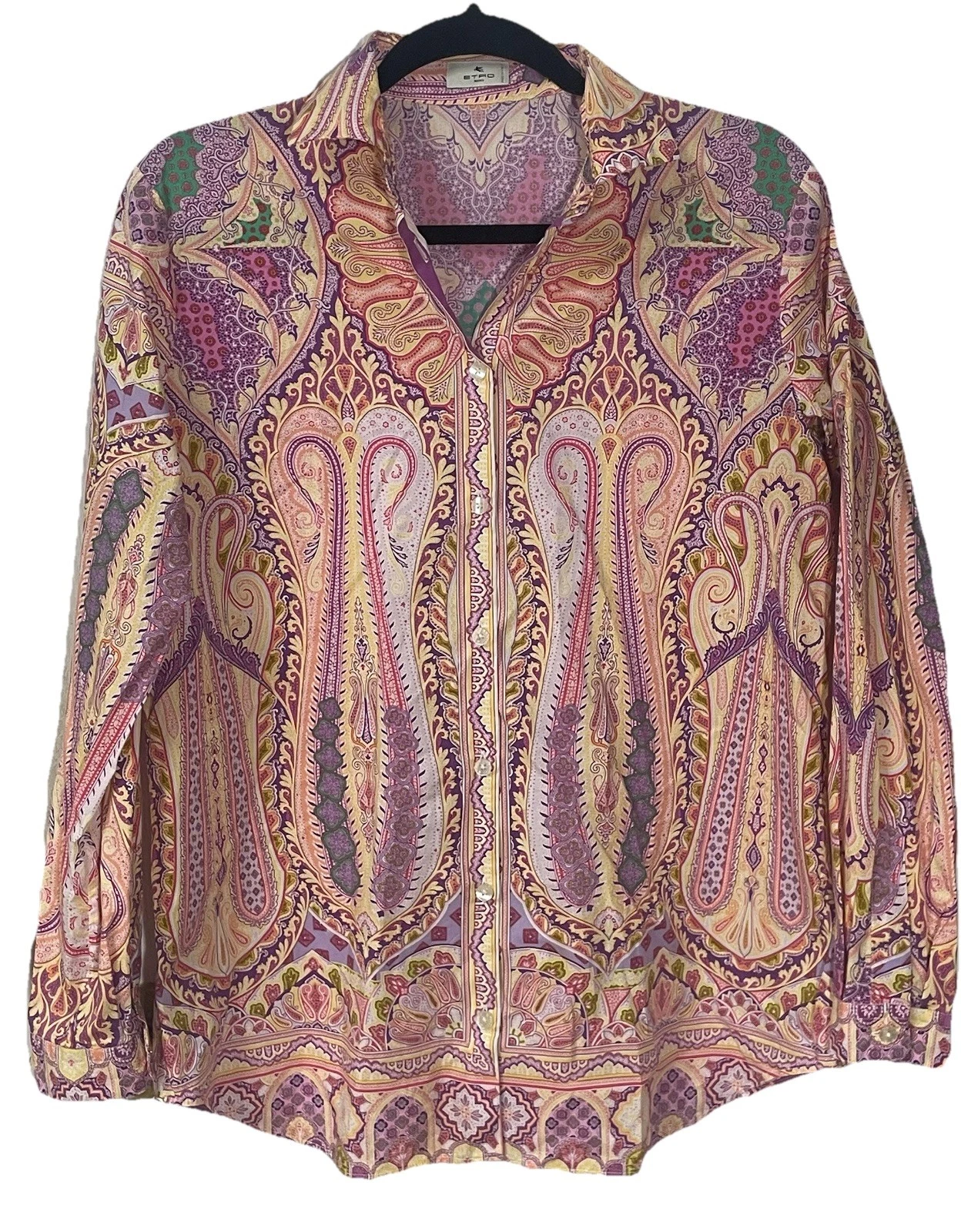 ETRO Blouse Top Shirt Women's 42 Made In Italy Long Sleeve Buttons Paisley Print