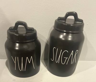 SET 2 Rae Dunn YUM & Sugar Jar Artisan Collection Cookie Canister Lid BLACK