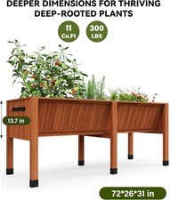 72x26x30 in Elevated Wood Planter Box Raised Garden Bed with Storage Hooks
