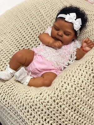 19inch Lifelike Newborn Baby Doll Full Body Dark Skin Realistic 3D Skin Painting