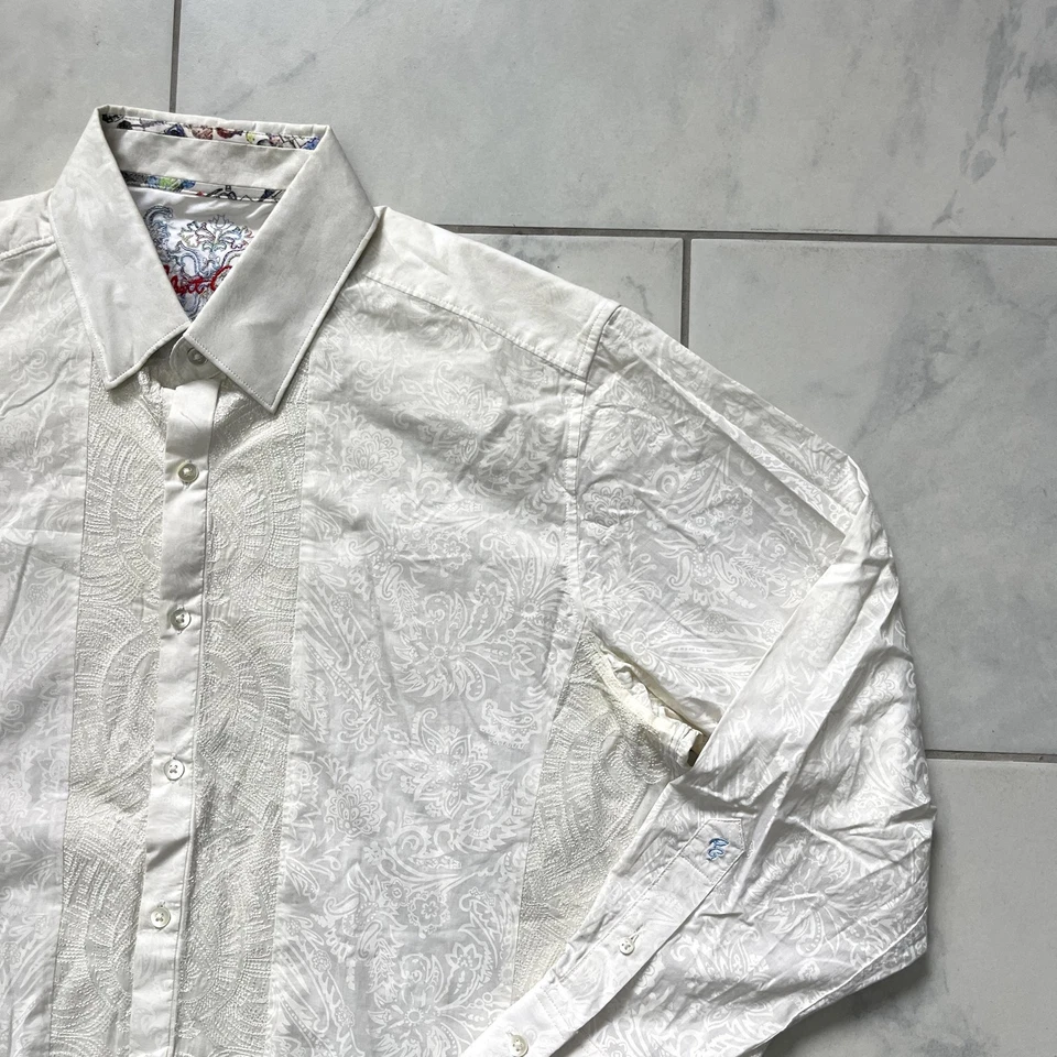 Robert Graham Shirt Mens XL White Paisley Embroidered Jacquard Classic Fit - Image 3 of 4