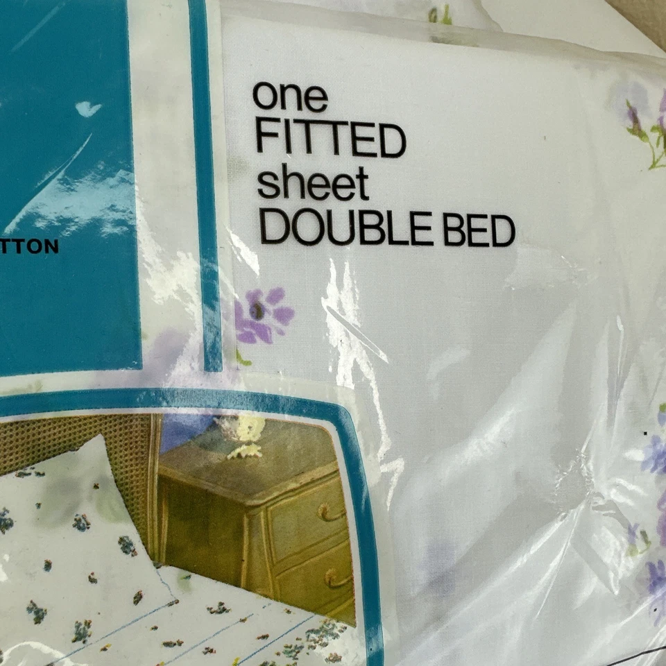 Vtg Fashion Manor Sheet Set Lavender Floral Double Flat Fitted No Cases Muslin - Image 4 of 4