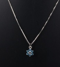 STERLING TURQUOISE COLOR-CLEAR CRYSTALS BLOSSOM PENDANT CHAIN NECKLACE 925 1078B