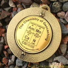 AmMo CaN - SPINNING Chemistry of Geocaching Geomedal Geocoin 2.25" 