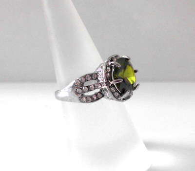 °° Fingerring - silber - Strasssteine - grüner Schmuckstein - 16 mm (51) °°