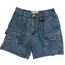 Vintage 90s Columbia PFG Fishing Hiking Denim Jean Cargo Shorts Women's Size XS
