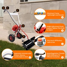 43CC 1.7 HP Gas Power Brush Broom Sweeper Driveway Turf Grass Snow Cleaning Tool