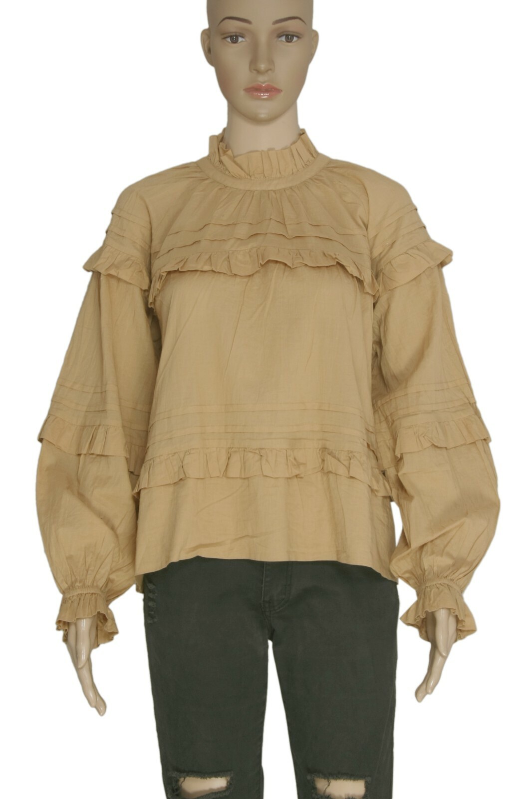 Skall Studio Aster Shirt Ruffle Tiered Long Sleeve Oversize Sheer Top S 36 NWD