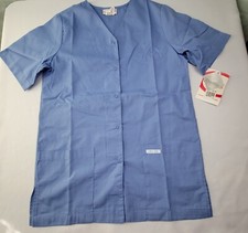 Cherokee Scrub Top Womens Size XS Ceil Blue Snap Up Pit To Pit 19in NWT