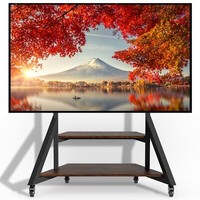 Heavy Duty TV Floor Stand Corner with 2 Wood Shelves for 32-100 Inch TV 4 Wheels