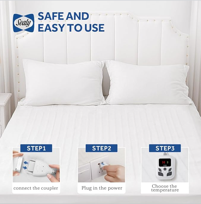 Sealy Heated Mattress Pad Queen Size 60x80 Inch with Dual Control 10