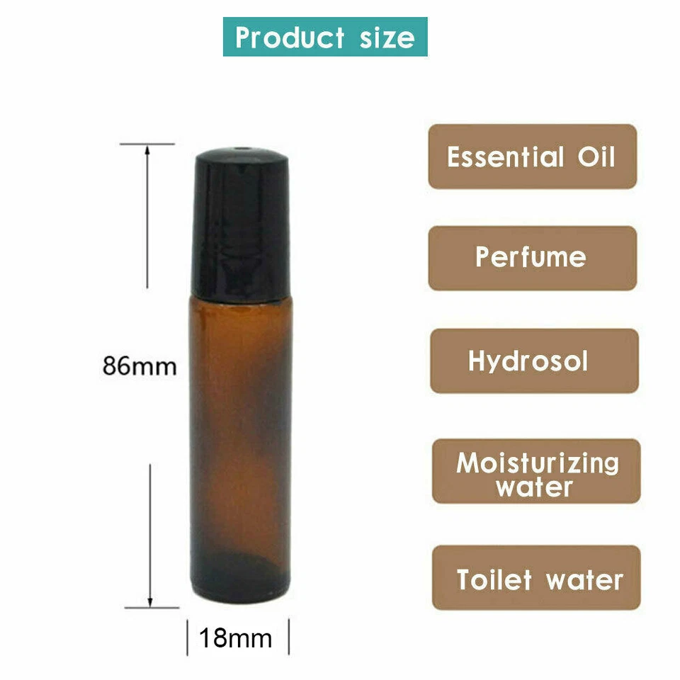 10ml/100pcs Amber THICK Glass Roller Bottle Big Steel Roll on Ball Essential Oil - image 3 of 4