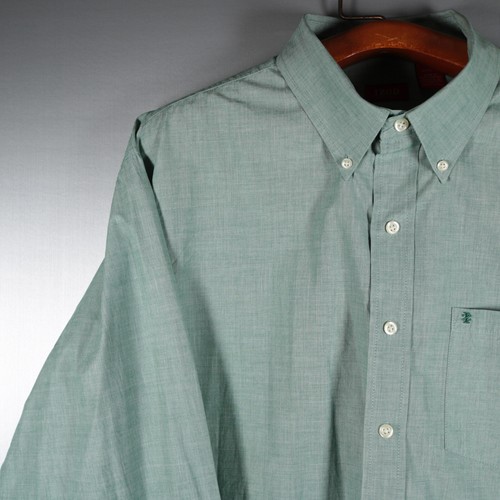 Izod Shirt Men's XXL Green Oxford Button Up Mitered Cuff Logo Preppy Office - Picture 3 of 14