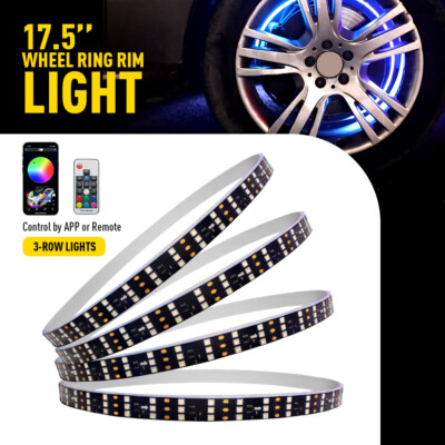 17.5'' RGB & Chasing Three Flow Row LED Wheel Ring Rim Lights For Truck Car set