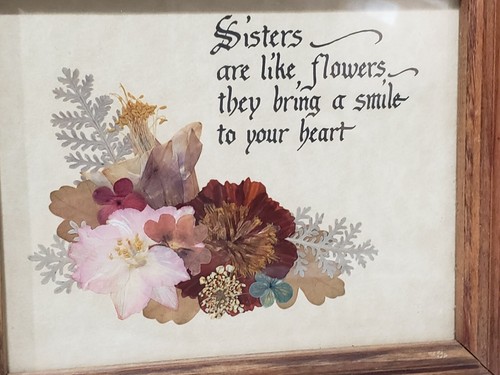 Vintage Keepsake Dried Flowers Oak Wood Picture Frame Ozarks SISTERS POEM - Picture 2 of 3