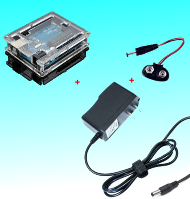 9V 1A Power Supply Adapter Charger+Transparent  UNO R3  Acrylic Case  Box  Cover
