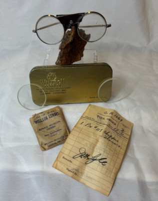 1940's Willson Safety Glasses Goggles in Tin With Extra Lens & Receipt
