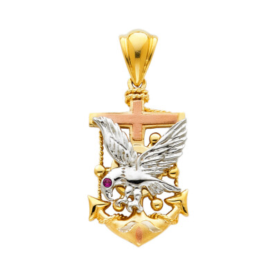 14K Tri Color Gold Adler Anker Anhänger