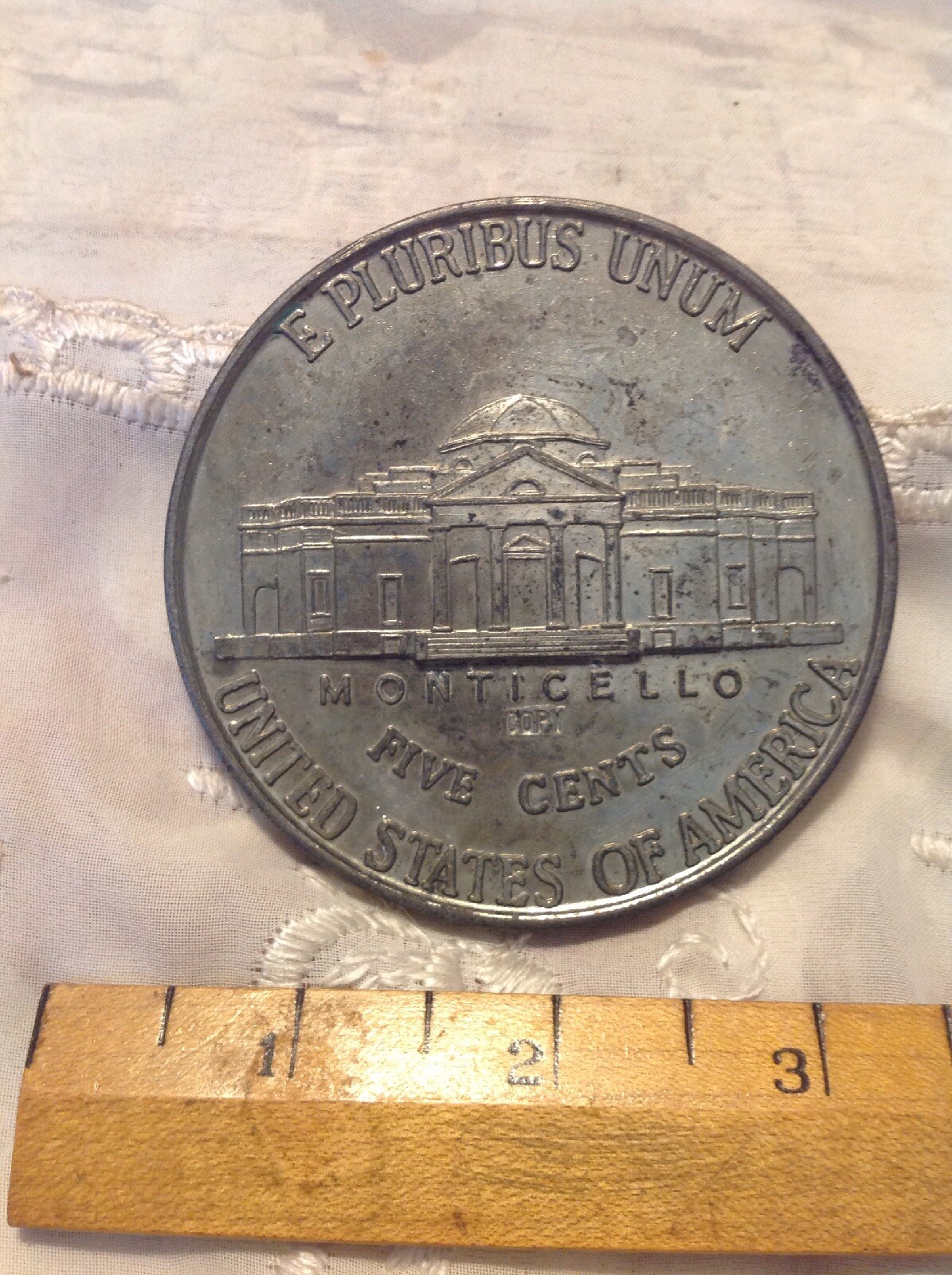 Pair 3" Novelty Coin Paperweights1985 Jefferson Nickel & 1877 Indian