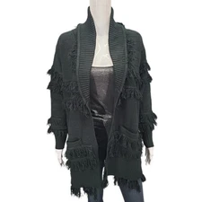 Attitudes by Renee Womens Ruffle Fringe Open Front Cardigan Large Size Black