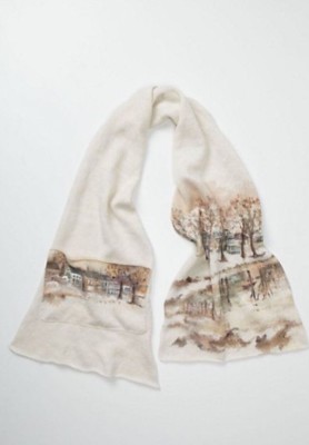 2d. Nwt Anthropologie Hand Painted Winter Visit Scarf Rare  display picture 1