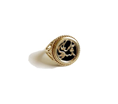 Ladies 14 K Yellow Gold Black  Onyx Hamming Bird  Ring size 6.5 