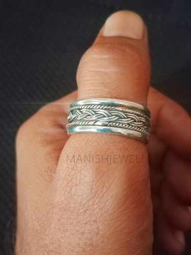 Silver Mens Braided Spinner Band Ring Solid 925 Silver Oxide Handmade Mens Rings - 第 2/4 張圖片