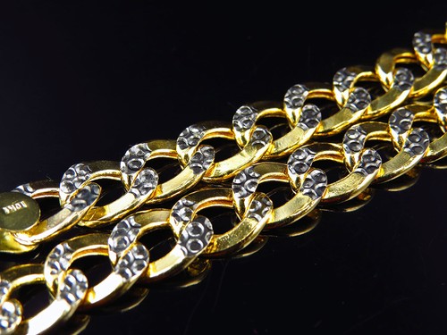 Mens 10K Yellow Gold Hollow Flat Curb Cuban Link Bracelet (9MM) 9" - Picture 7 of 8