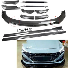 For Hyundai Elantra Carbon Fiber Front Bumper Lip Spoiler & Side Skirt Body