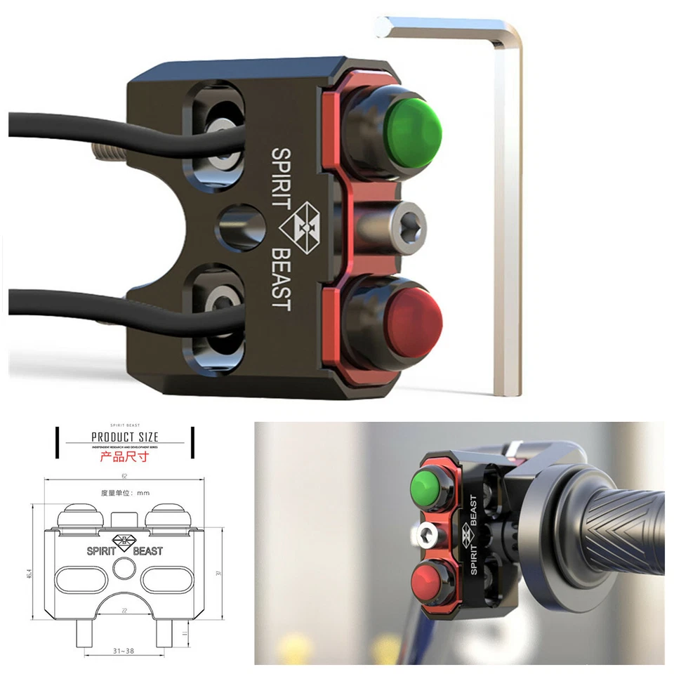 Aluminum Alloy 22mm Motorcycle Handlebar Reset Self-Locking Double Switch On-Off — 第 2/4 张图片