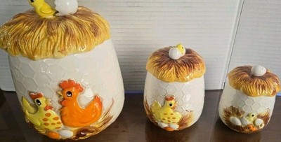 1976 Sears Japan Chicken Canister Set 3 Vintage Farmhouse