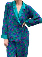Victoria Secret VTG Gold Label Satin Floral Double Breasted Pajama Set  M EUC