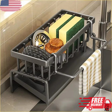 Black ABS Kitchen Sink Sponge Organizer Rack with Towel Holder Rust Free