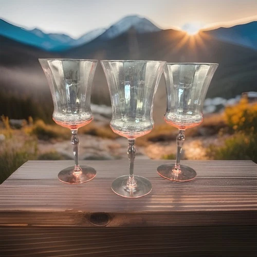 Pink Depression Glass Stemmed Wine Glass Set Of 3