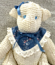 Vintage Handmade White Textured Chenille Fabric Stuffed Jointed Teddy Bear 16"