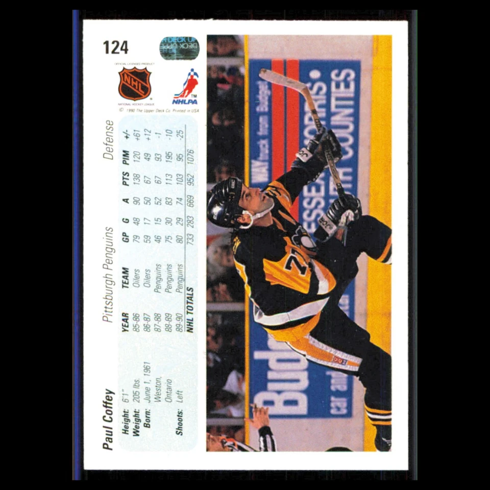 Paul Coffey #124 1990 Upper Deck Pittsburgh Penguins Hockey Card NHL NM - Image 2 of 3
