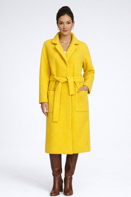 Ganni Fenn Long Wrap Coat Jacket Sz 38 (US 6) Yellow Wool Blend Statement